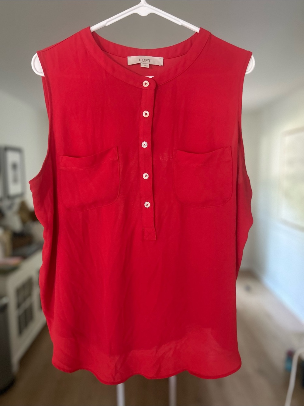 LOFT Red Sleeveless Button Henley Camisole